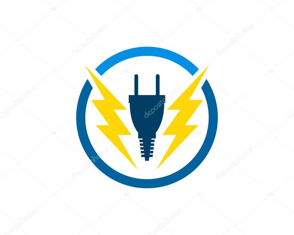 Circle shape with two lightning and electrical plug inside