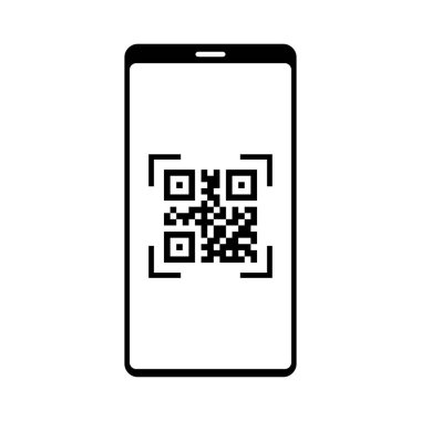 QR kodu. QR kodunu tara. Cep telefonu QR kodunu tarıyor. Vektör illüstrasyonu