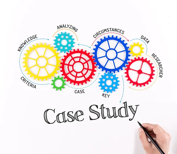 Gears and Mechanisms with text Case Study — Stock Photo, Image