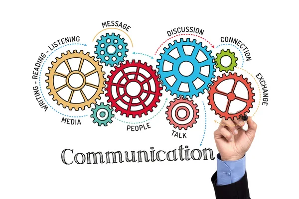 Gears and mechanisms with text communication — Stock Photo, Image