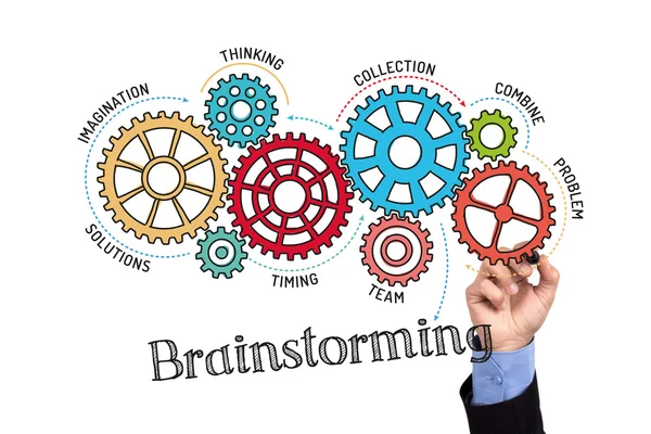 Getriebe und Mechanismen mit Text-Brainstorming — Stockfoto