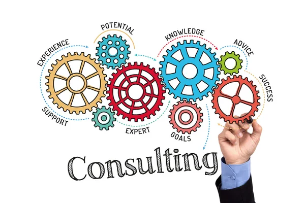 Gears and mechanisms with text consulting — Stock Photo, Image