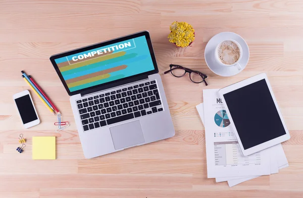 Laptop with competition text on screen — Stock Photo, Image