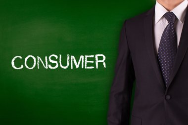 Blackboard karşı ayakta işadamı