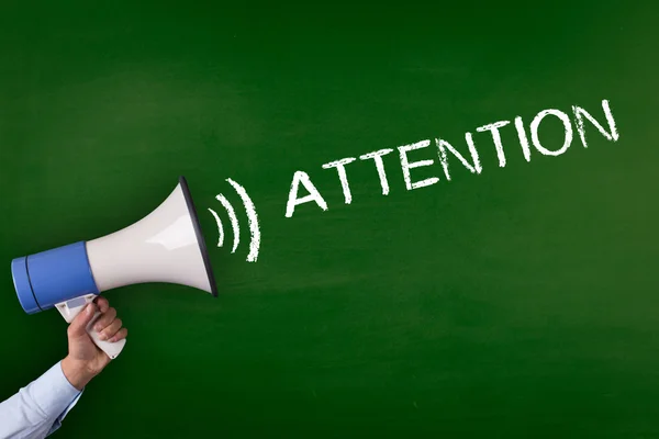 Hand Holding Megaphone with Announcement — Stock Photo, Image