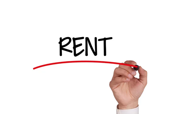 Hand writing rent with black marker — Stock Photo, Image