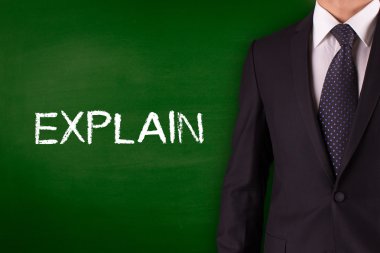 Blackboard ayakta işadamı ile