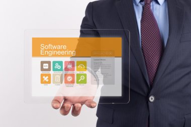 Şeffaf tutan işadamı tablet pc
