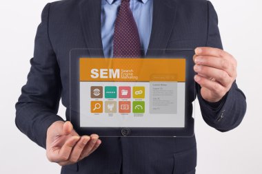 Şeffaf tutan işadamı tablet pc