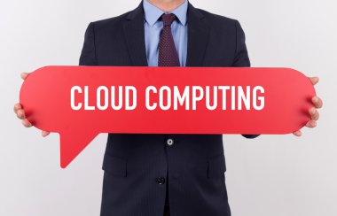 konuşma balonu tutan işadamı