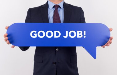 konuşma balonu tutan işadamı