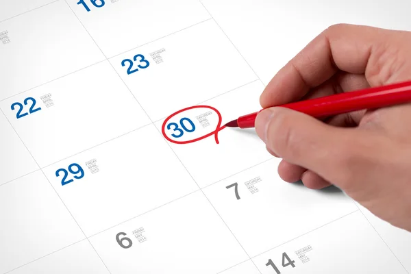 Mark on calendar at April — Stock Photo, Image