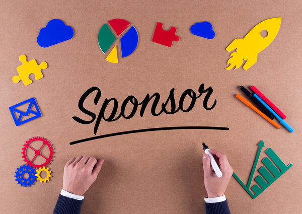 Male hands with marker and colorful icons