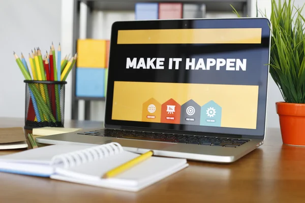 Laptop on wooden desk — Stock Photo, Image