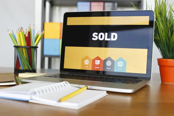 Laptop on wooden desk — Stock Photo, Image