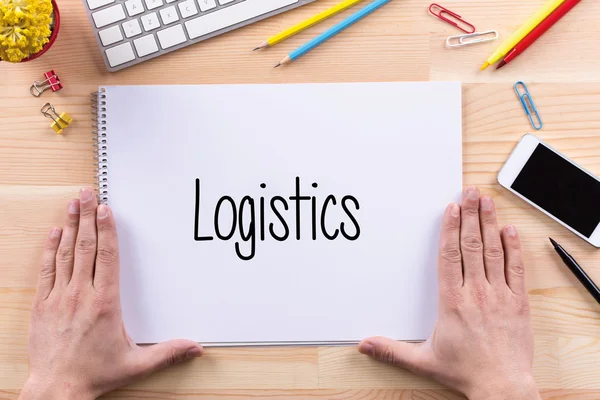 Logistics έννοια κείμενο σε χαρτί — Φωτογραφία Αρχείου