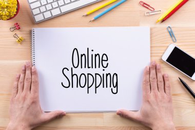 Alışveriş online kağıt üzerinde metin