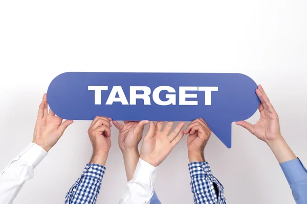 Group of people holding speech bubble — Stock Photo, Image