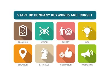Keywords and Flat Icons Set clipart