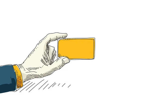 Рука тримає жовту картку — стоковий вектор