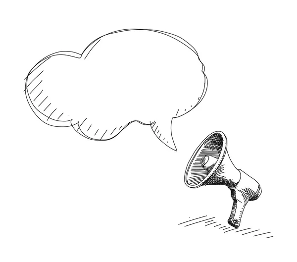 Dibujo de megáfono con burbuja de habla — Vector de stock
