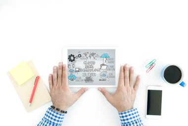 Eller ve metin ile dijital tablet