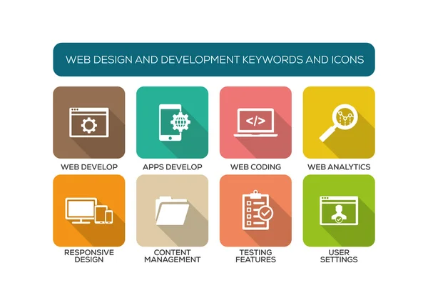 Conjunto de iconos planos con palabras clave — Archivo Imágenes Vectoriales