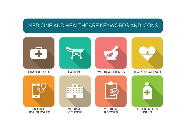 Plochá sada ikon s klíčová slova — Stockový vektor