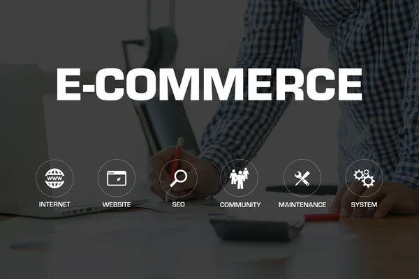 E-Commerce ikony a klíčová slova — Stock fotografie