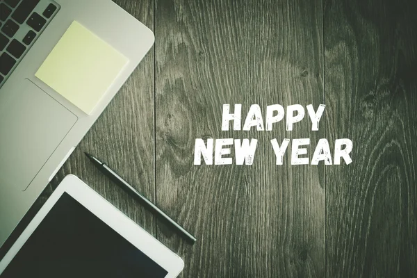 HAPPY NEW YEAR text on desk — Stock Photo, Image