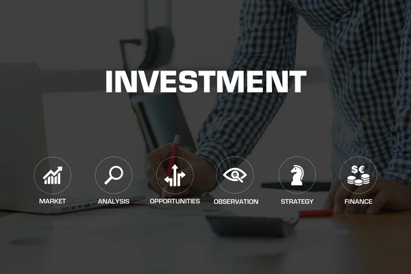 Ikony inwestycji i słowa kluczowe — Zdjęcie stockowe
