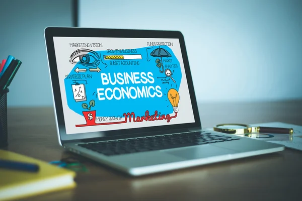 BUSINESS ECONOMICS Konsep pada Layar — Stok Foto