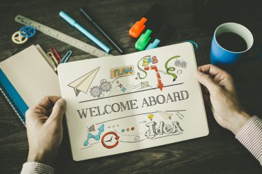 WELCOME ABOARD sketch on notebook clipart
