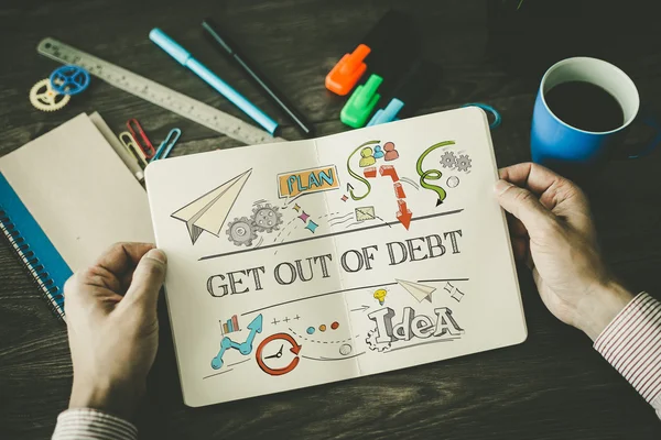 Get Out Of Debt szkic na notebooku — Zdjęcie stockowe