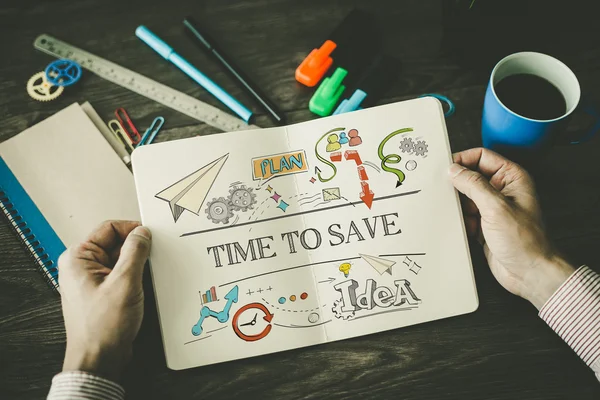 TIME TO SAVE sketch on notebook — Stock Photo, Image