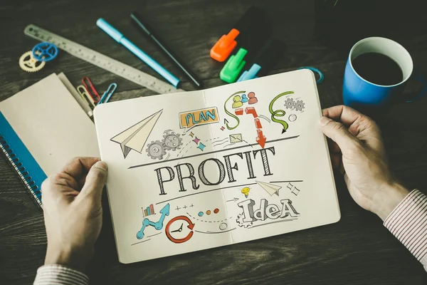 Desenho do PROFIT no notebook — Fotografia de Stock