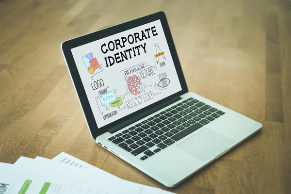 Teks IDENTITY CORPORATE pada layar — Stok Foto