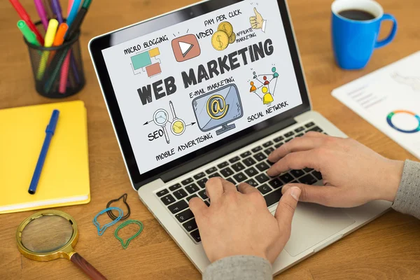 Web Marketing κείμενο στην οθόνη — Φωτογραφία Αρχείου