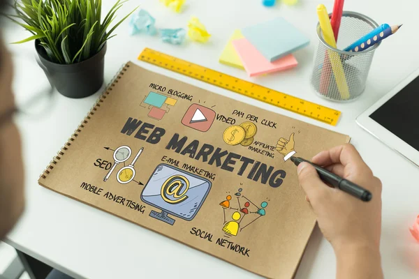 WEB MARKETING texto em papel — Fotografia de Stock