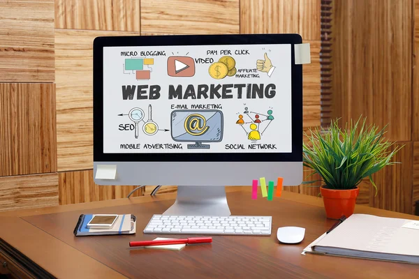 Web Marketing κείμενο στην οθόνη — Φωτογραφία Αρχείου