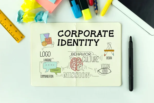 Vállalati identitás szöveg papíron — Stock Fotó