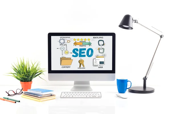 Texto SEO en pantalla — Foto de Stock