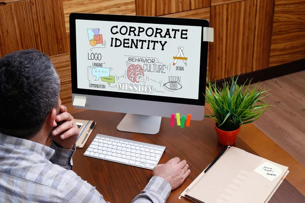 Teks IDENTITY CORPORATE pada layar — Stok Foto