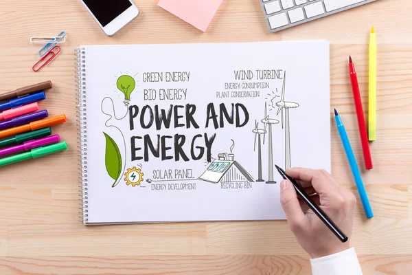 Energie en vermogen tekst — Stockfoto