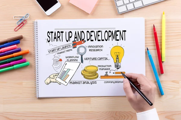 START UP AND DEVELOPMENT text — Stock Photo, Image