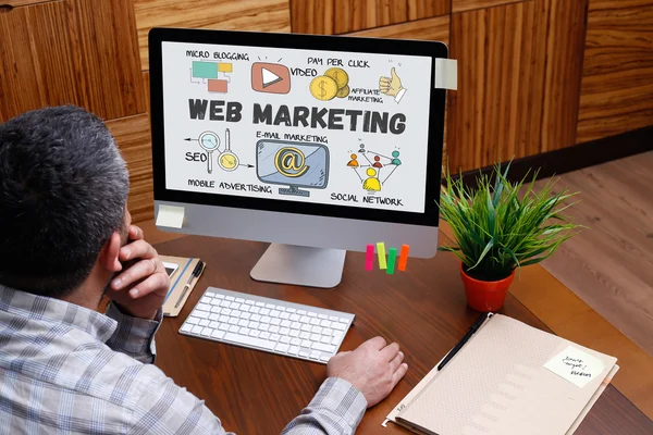 Web Marketing κείμενο στην οθόνη — Φωτογραφία Αρχείου