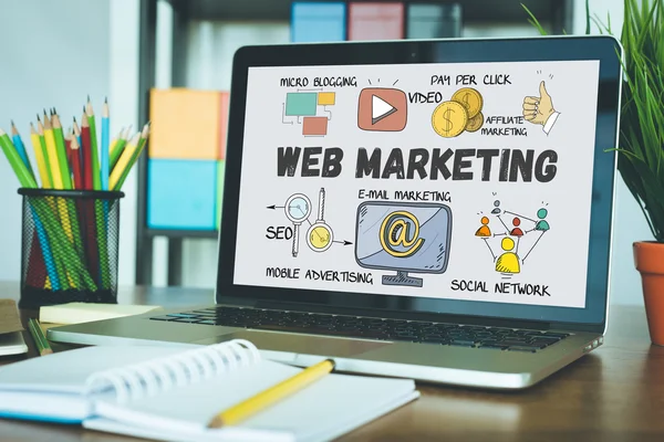 Web Marketing κείμενο στην οθόνη — Φωτογραφία Αρχείου