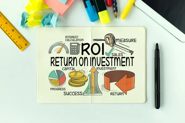 Roi rentieren und investieren Text auf Papier. — Stockfoto