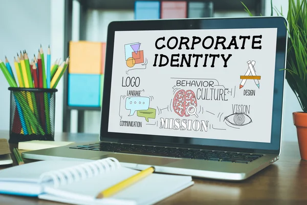 Vállalati identitás szöveg-ra képernyő — Stock Fotó