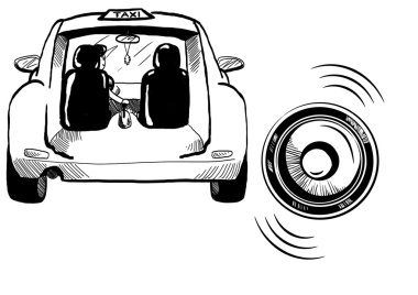 Araba beyaz arka planda siyah taksi işaretiyle